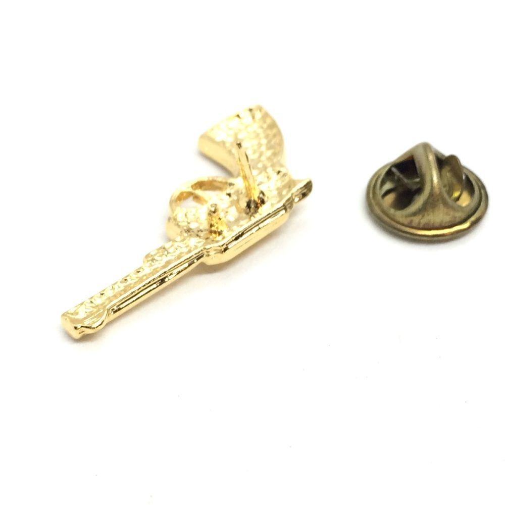 VINTAGE REVOLVER GUN TIE TACK LAPEL PIN GOLD TONE WESTERN COWBOY - Picture 12 of 12